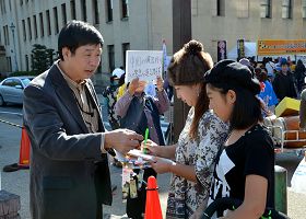 日本法輪功學員在靜岡市駿府城公園徵集簽名，譴責中共活摘器官。