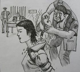 中共酷刑示意圖：熱水燙