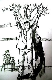 中共酷刑示意圖：長期吊銬