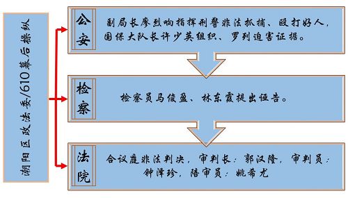 潮陽區公、檢、法實施共同犯罪流程示意圖，各部門領導同樣負有迫害責任