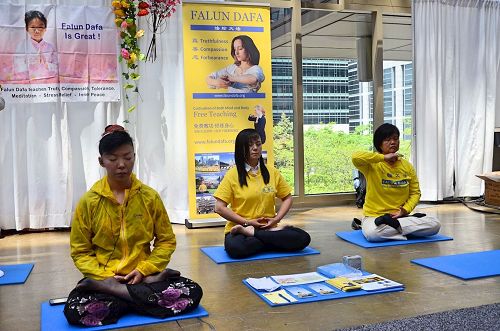 '圖1：二零一七年專業超級秀於五月二十七日和二十八日，在多倫多大都會會展中心舉行，法輪功學員也前來設立了展位，向前來參加展會的各界人士介紹法輪功。'