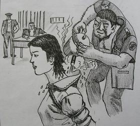 '酷刑示意圖：熱水燙'