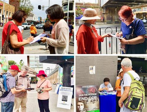 '圖2～3：十一月二十二日法輪功學員在悉尼博霍德（Burwood）主街上展橫幅、講真相。'