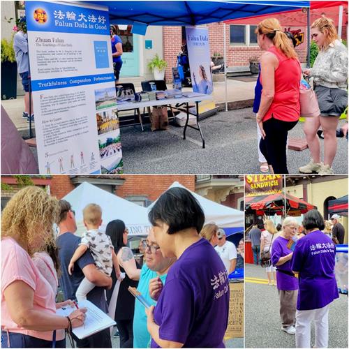 '圖1：二零二二年六月十六日，賓州學員在梅卡尼克斯堡Jubilee Day街市上傳播法輪功的真相。'